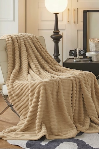 King Size Fitilli Battaniye Battal Boy 240x260 Cm Bej