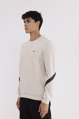 Rowinger Kol Şerit Detaylı Yuvarlak Yaka Göğüs Logolu Rahat Kalıp Mevsimlik Sweatshirt Beıge