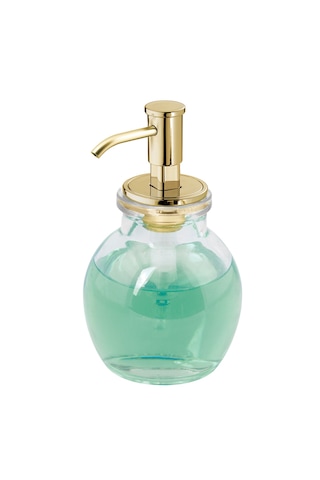 Yuvarlak Cam Sıvı Sabunluk Sarı Pirinc Pompalı 10x10x16cm 424ml