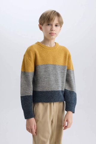 DeFacto Erkek Çocuk Bisiklet Yaka Renk Bloklu Triko Kazak C8111A824CWGR228