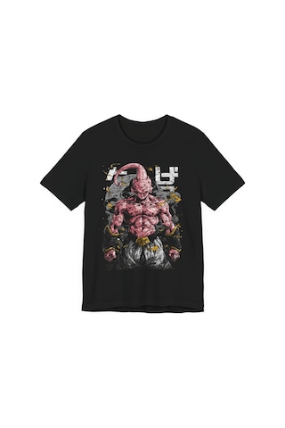 Ustaprint3d Majin Buu Anime Tişört Dragon Ball Z Tasarım %100 Pamuk Dtf Baskılı Unisex Oversize T-shirt Siyah