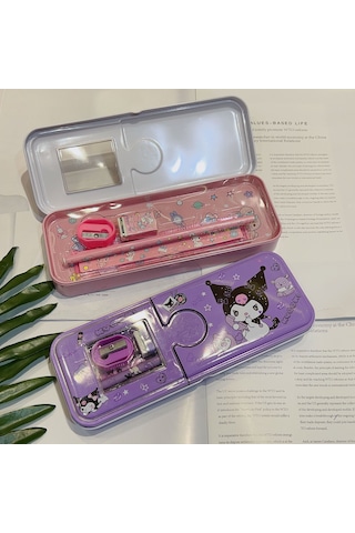 Kawaii Sanrio My Melody Metal Kalem Kutusu Kırtasiye Seti Cinnamoroll Kuromi Kalemlik Hediye Seti Pembe