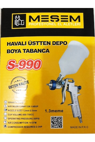 Meşem Havalı Üstten Depolu Boya Tabancası S-990 - Ürün