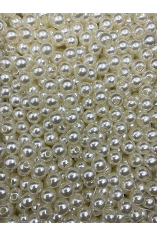 100 Gr 10 Mm Krem Renk Lüks Kaplama Plastik İnci Boncuk , Takı Yapım Boncuğu 100gr, 200 Adet