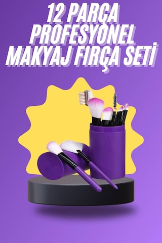 12 Parça Makyaj Fırça Seti Profesyonel Fondöten Allık Far Kontür