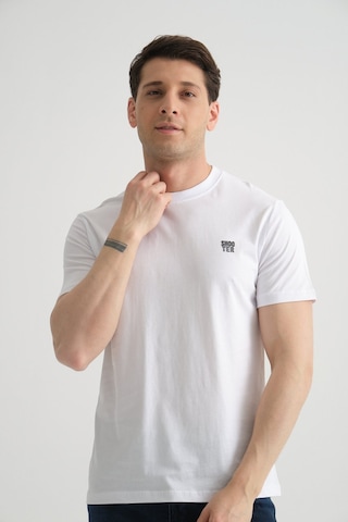 Shooter Sportwear Shooter Erkek Pamuklu Esnek T-shirt Standart Kalıp Minimal Logolu Beyaz
