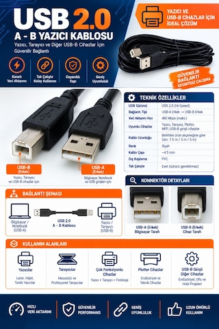 Usb 2.0 A-b Yazıcı Kablosu - 5 Metre