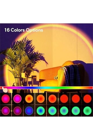 Rgb Sunset Gün Batımı Projektör, 16 Renk Modlu, Led Ambiyans Işığı, Hd Kristal Lens, 360 Döner Başlık, Uzaktan Kumandalı, Ayarlanır Parlaklık, Fotoğraf Ve Sosyal Medya İçin Dekoratif Lamba Sku: Smg8 .