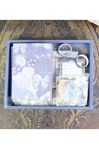 Lüks Scrapbook Ve Junk Journal Seti - Vintage Hobi Kutusu Kelebek & Doğa Temalı Çok Renkli