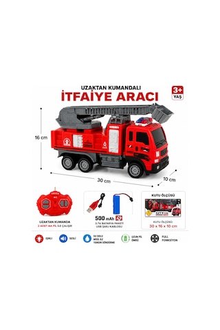 Uzaktan Kumandalı Full Fonksiyon İtfaiye Aracı, Büyük Boy, 1:16 Ölçek, 3 Yaş Ve Üzeri Kırmızı
