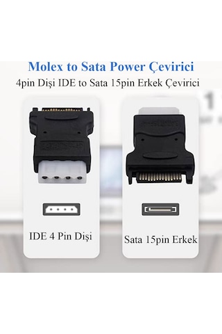 BK Teknoloji 4 Pin Molex Pc Ide Dişi To 15 Pin Sata Erkek Güç Adaptörü