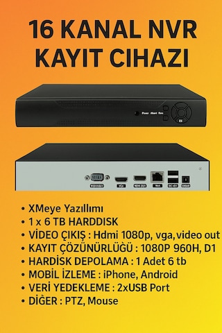 16 Kanal Nvr Ip Xmeye Kayıt Cihazı