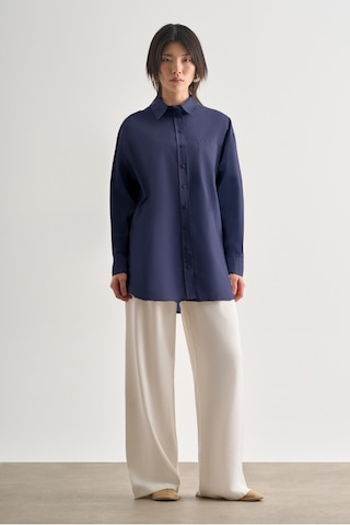 Mizalle Premium Saf Pamuk İndigo Mavi Oversize Gömlek Indigo