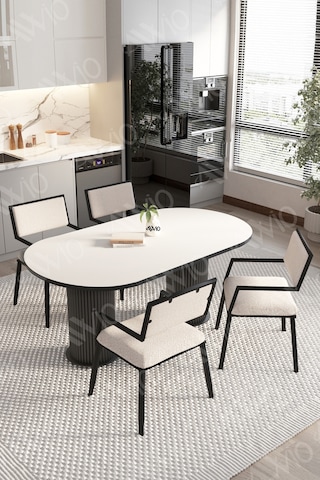 Avvio Natura 80x140 Yemek Masası Mutfak Masası 4 Kişilik Masa Sandalye Takımı Beyaz-beyaz