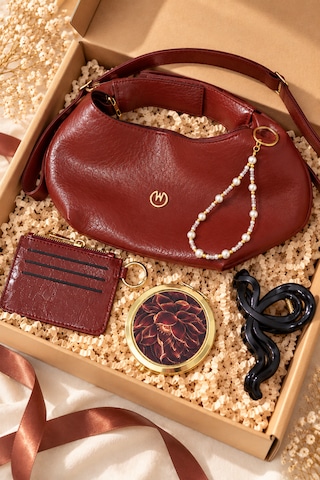 Elpida Bags Kadın Bordo Çanta Ve Aksesuar Hediye Seti Çanta, Kartlık, Cep Aynası, Toka Ve Charm Bordo - Siyah