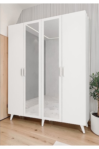 Alara Tamamı Mdf Aynalı Portmanto Vestiyer Ayakkabılık Beyaz 140 Cm - M2