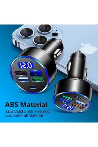 Port Usb Type C Telefon Hızlı Şarj Led Dijital Ekran Şarj Cihazı 4 Usb-siyah