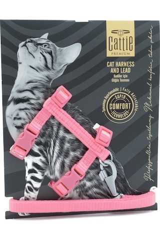 Cattie Dokuma Kedi Göğüs Tasma Ve Uzatma Seti 1x25-40 CM Pembe