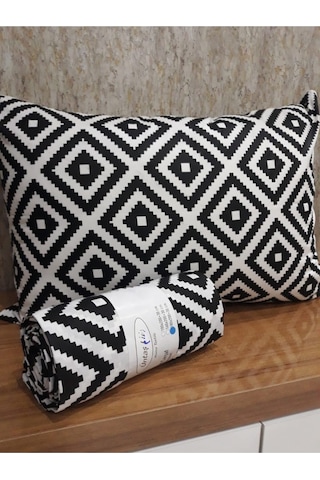 Üntaş Life Çift Kişilik Lastikli Çarşaf + Yastık Kılıfı Diagonal Beyaz - Siyah 2 Adet Siyah - Beyaz