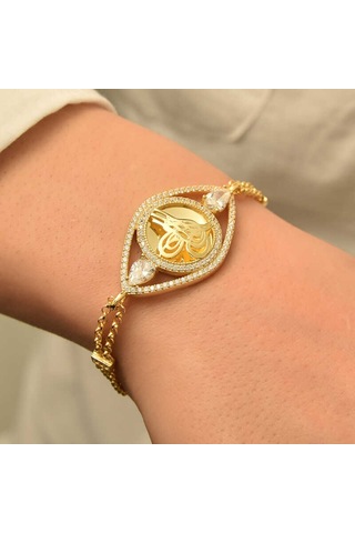 925 Ayar Gümüş Gold Kaplama Tuğralı Kadın Bileklik Gümüş - Rose Gold