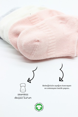 Bistyle 6lı Penye Sneakers Soket Çorap Bs6102 Pembe Ekru 001 Pembe Ekru 6 - 12 Ay