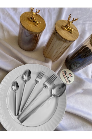 60 Parça 12 Kişilik Çatal Kaşık Seti Sade Model 18/0 Kutulu