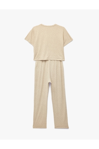Koton Rahat Kalıp Bisiklet Yaka Kısa Kollu Pijama Takımı Kahverengi Desenli 7wlk40106mk