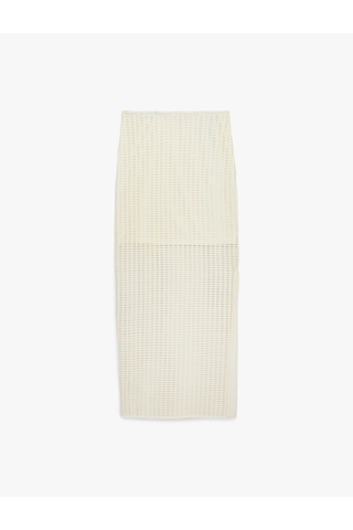 Koton Astarlı Yüksek Bel Slim Fit File Kalem Uzun Etek Ekru 6sal70009ık