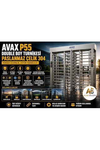 Avax P55 Double Boy Turnikesi 304 Paslanmaz Çelik Çift Geçişli Yüksek Güvenlik Turnikesi