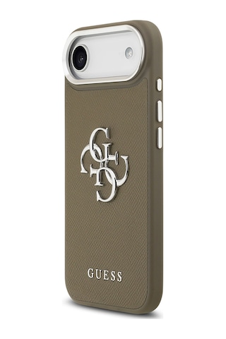 Apple Uyumlu iPhone 17 Air Kılıf Guess Lisanslı Grained 4g Metal Büyük Logolu Kapak Kahverengi Kahverengi