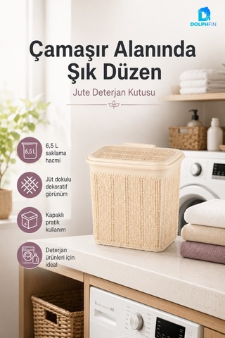 Jute Deterjanlık 6,5 L Plastik Temizlik Malzemesi Düzenleyici Mutfak Banyo Dolap İçi Organizer Bej