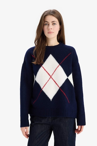 DeFacto Oversize Geniş Kalıp Baklava Dilimli Bisiklet Yaka Triko Kazak F1233AX25SPNV131 Lacivert