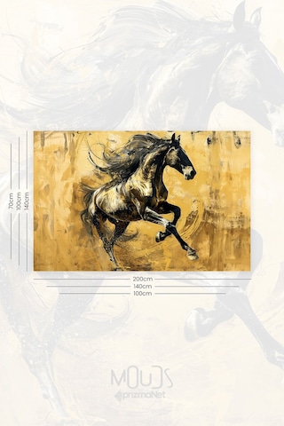 Altın At Desenli Duvar Halısı Duvar Örtüsü Tapestry Süet Dokulu Kumaş