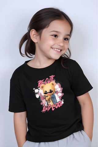 Panios Kids And Cool Baskılı Kız Çocuk Kısa Kollu T-shirt Siyah