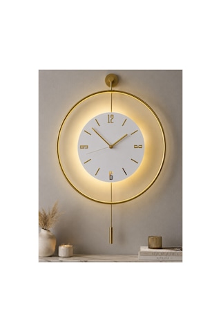 MetaQuartz Aksesuar (Büyük Boy-50*75 cm) İskandinav Kristal Ledli Pilli Duvar Saati Gold