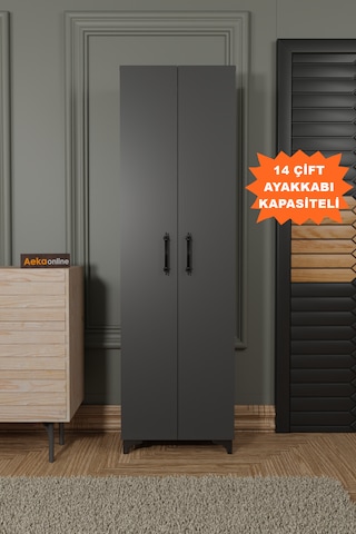 Ae-3085 Selen Antrasit Ayakkabılık, 7 Raflı, Ayaklı, 2 Kapaklı Antrasit