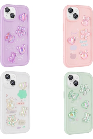 Apple Uyumlu iPhone 14 Kılıf Kabartma Figürlü Parlak Zore Toys Silikon Kapak Beyaz