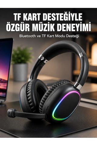 Mikrofonlu Bluetooth Kulak Üstü Kulaklık Rgb Aydınlatmalı Type-c Şarjlı Diğer