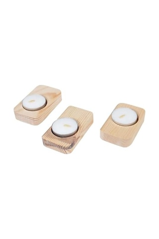 Ahşap Ağaç Tealight Mumluk Dekoratif Mumluk Mum Standı 3&apos Lü Set Altın