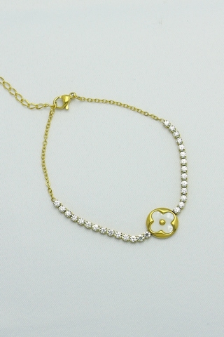 Altın Kaplama Seri Kararmaz Sedef Taşlı Yonca Su Yolu Çelik Gold