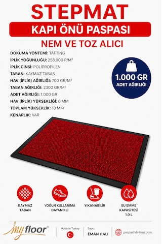 Nem Alıcı Toz Tutucu Çamur Sıyırıcı Pvc Taban Ve Pvc Bordürlü Setra Kırmızı Çelik Halılı Kapı Önü Paspası