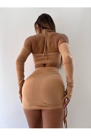 Pink Life Bej Askısız Yüksek Bel Mini Etekli Ikili Takım-Bej