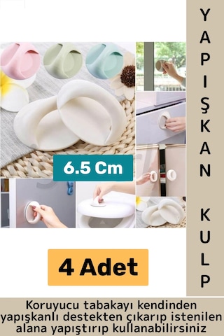 Premium Pencere Dolap Çekmece Fayans Ahşap Çok Amaçlı Kendinden Yapışkanlı Pratik Kulp Tutacak 4 Adt Çok Renkli
