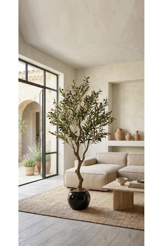 Yapay Zeytin Ağacı 200 Cm Taş Saksılı Canlı Gövdeli Dekoratif Salon Ağacı Zeytin Yeşili