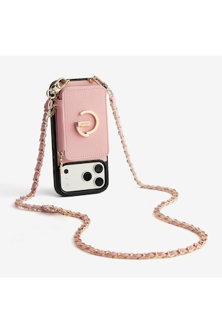 Kombinlenebilir - Uzun Zincir Crossbody Telefon Omuz Askısı - By Bera Lina Pembe