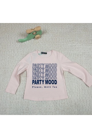 Momikon Kız Çocuk Party Mood Yazılı Pamuklu Sweat Pembe