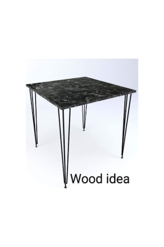 Webdepo Wood Idea Siyah Mermer Desen 70X70 Kare Yemek Masası Balkon Masas