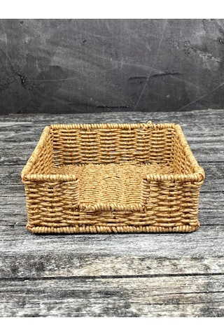 Hasır Rattan Peçetelik Saklama Kutusu Organizer Kare 18cm