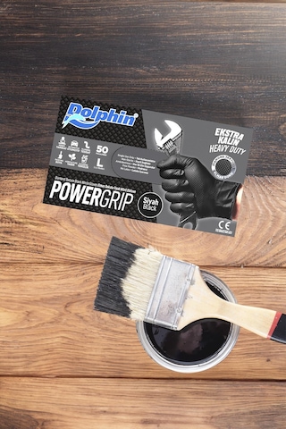 Dolphin Nitril Powergrip Ekstra Kalın Elmas Dokulu Eldiven Siyah Large Büyük Boy - 50'li 20 Paket