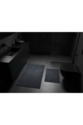 Banyo Klozet Paspası 2 Li Erguvan Antrasit Desenli